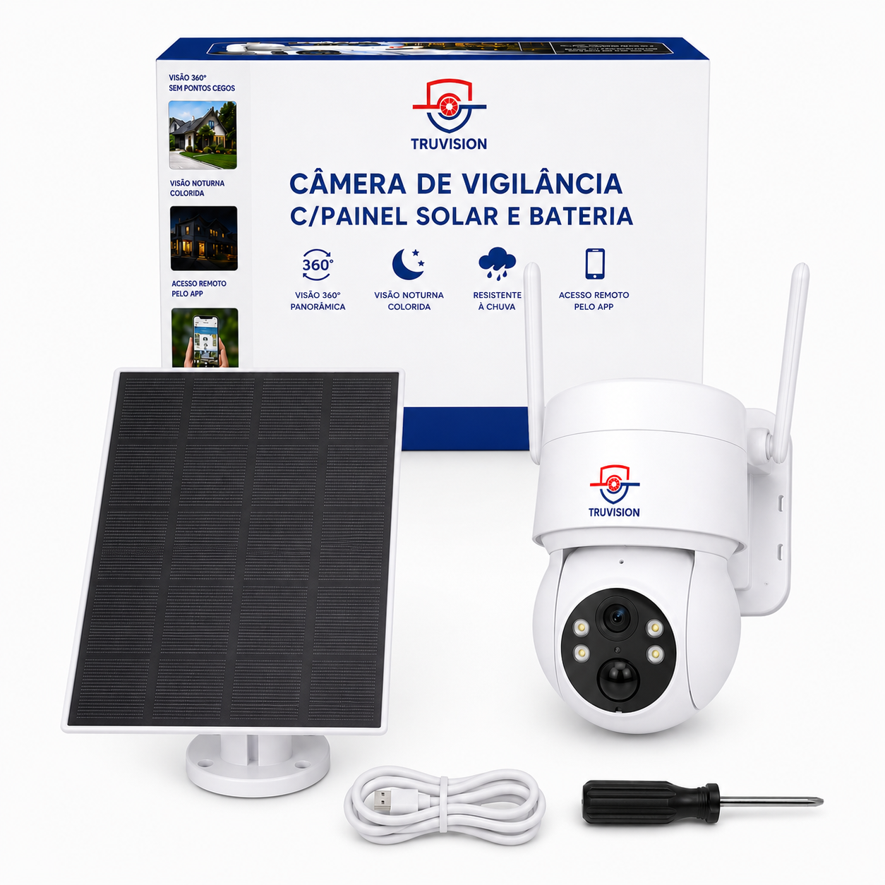 Câmera Rotativa com Painel Solar e Bateria